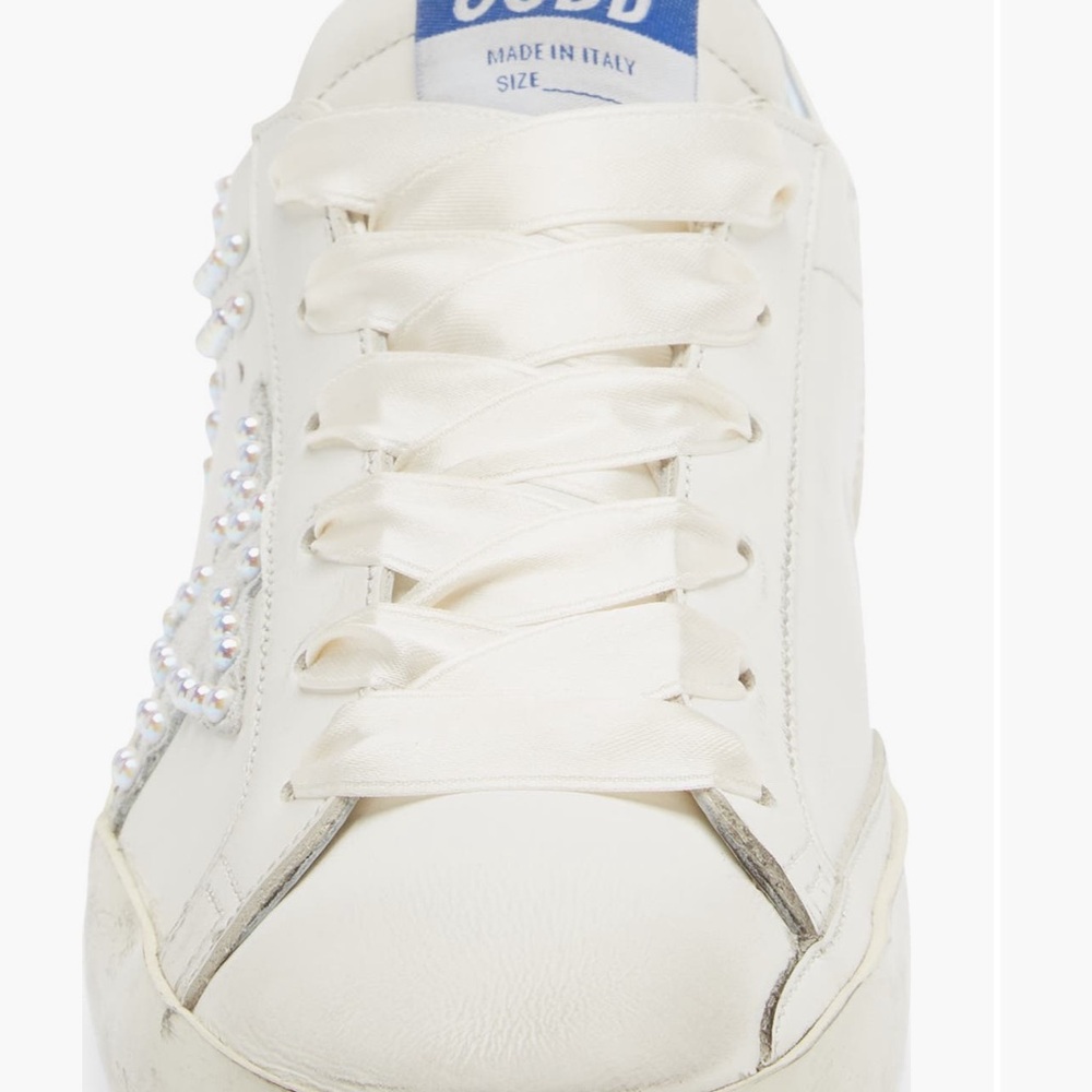 Golden Goose White Pearl-Embellished Superstar Sneaker with Iridescent Heel - Picture 3 of 7